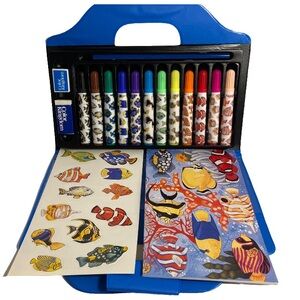 Color Kingdom FISH reef ART CASE kids KIT markers stickers pad SET vintage 90s